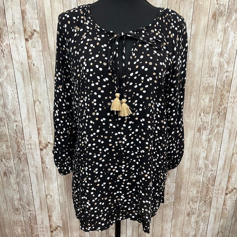 Black and White Relaxed Tunic‎ with Tie Front